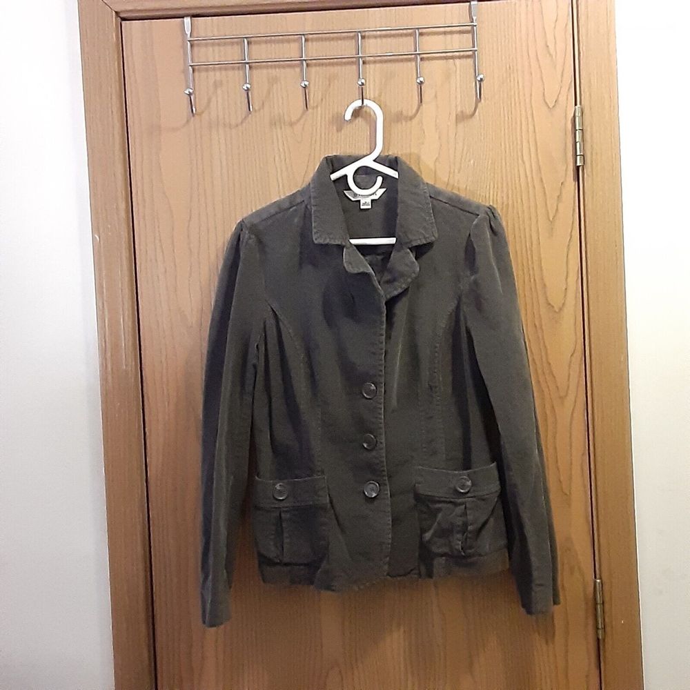 St. John's Bay Corduroy Jacket Women's Medium Gray Puff Sleeves 2540